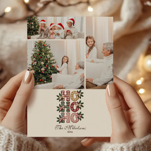 Photo Coquette Gingham Ho Ho Ho Christmas Holiday Card