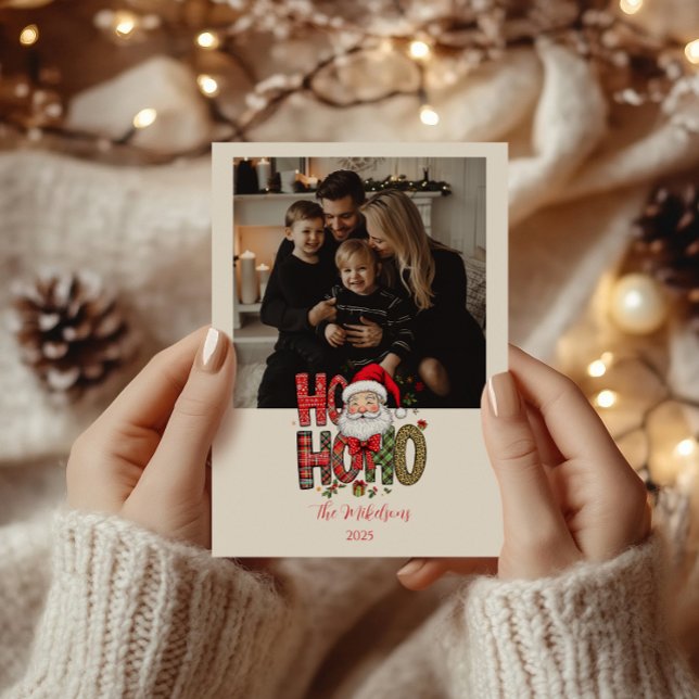 Photo Coquette Ho Ho Ho Santa Christmas Holiday Card (Creator Uploaded)