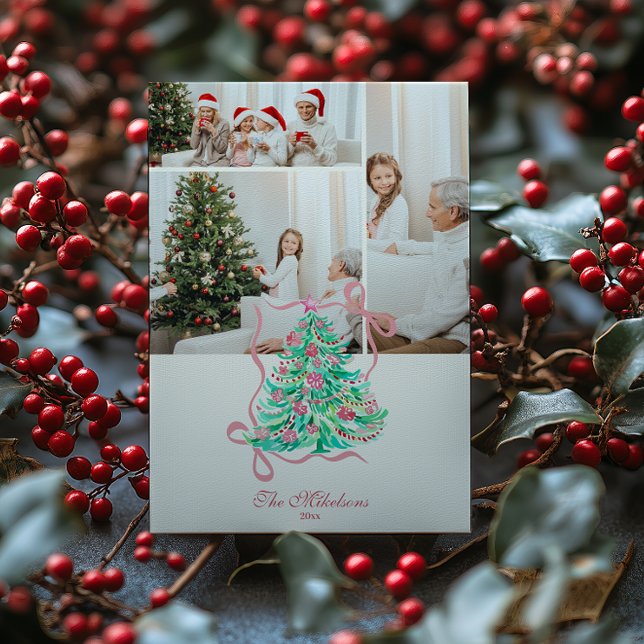 Photo Coquette Pink Bow Christmas Holiday Card (Creator Uploaded)