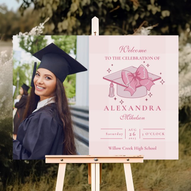 Photo Coquette Pink Bow Graduation Foam Board (Creator Uploaded)