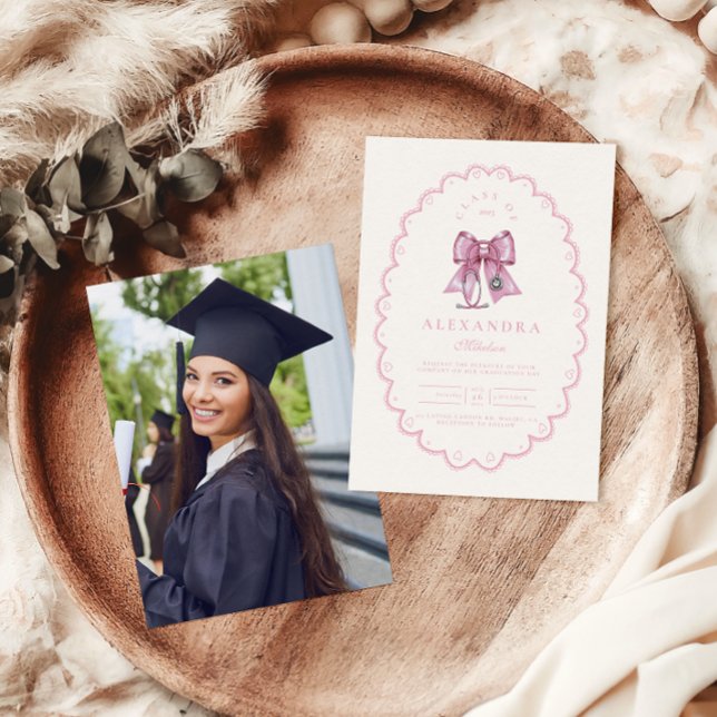 Photo  Coquette Pink Bow Nursing School Graduate Invitation (Creator Uploaded)