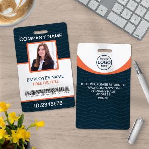 Photo Corporate Employee Barcode Blue Orange Badge