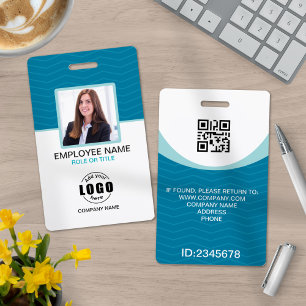 Photo Corporate Employee Name Tags QR Code Blue Badge
