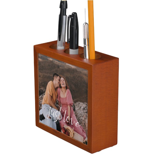 Photo Couple Just Love Script Desk Organizer (In Situ)
