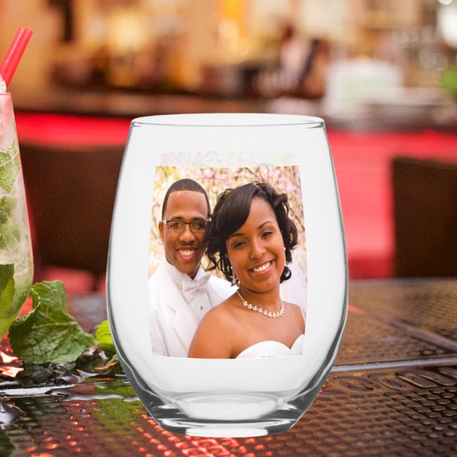 Photo couple wedding stemless wine glass (Creator Uploaded)