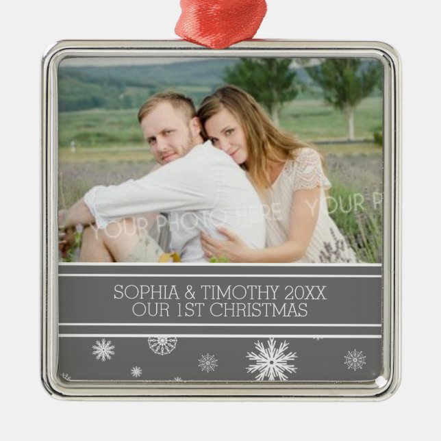 Photo Couples First Christmas Ornament Grey (Front)
