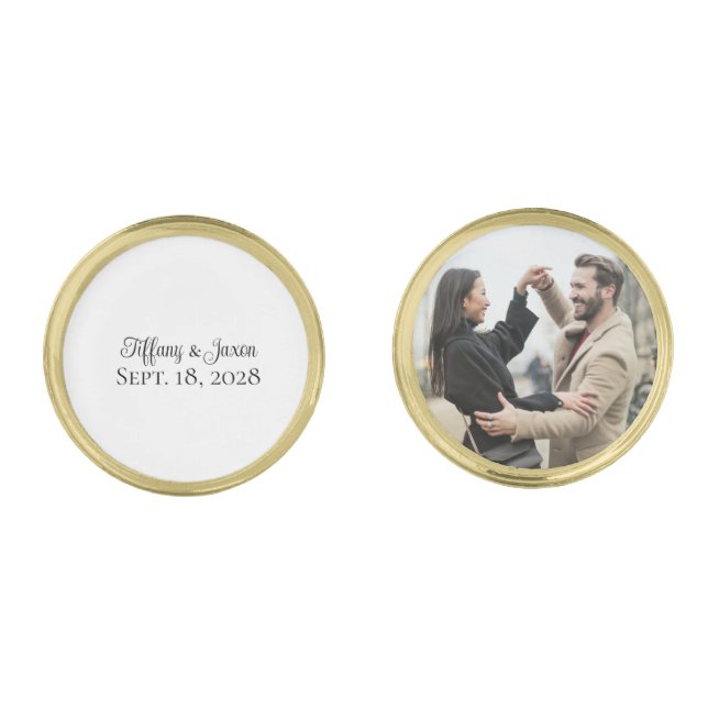 Photo Couple's Names Wedding Date Cufflinks (Front)