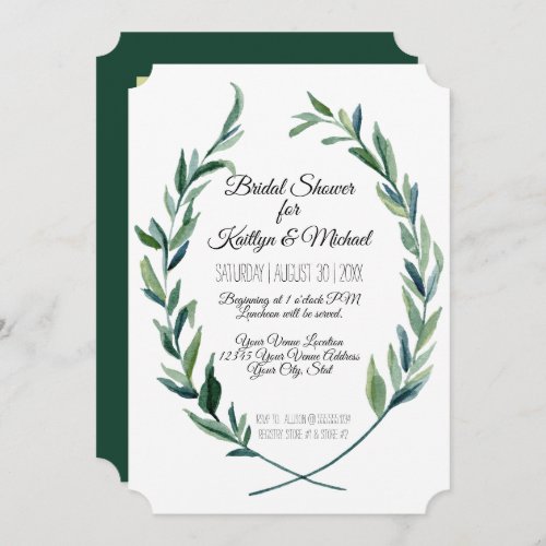 Photo Couples Shower Laurel Wreath Olive Foliage Invitation