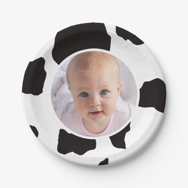 Photo Cow Print Birthday Paper Plates (Front)