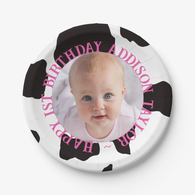 Photo Cow Print Birthday Paper Plates (Front)