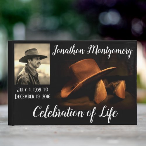 Photo Cowboy Hat and Boots Celebration of Life Guest Book