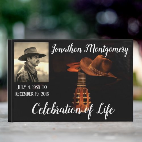 Photo Cowboy Hat and Guitar Celebration of Life Guest Book