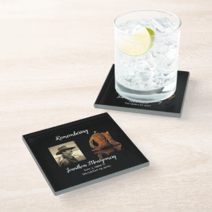 Photo, Cowboy Hat and Rope Memorial  Glass Coaster