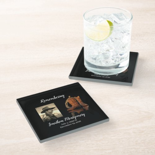 Photo Cowboy Hat and Rope Memorial  Glass Coaster