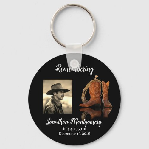 Photo Cowboy Hat and Rope Memorial Keychain