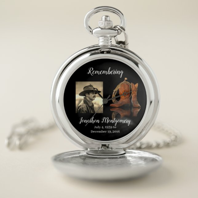 Photo, Cowboy Hat and Rope Memorial  Pocket Watch (Inside)