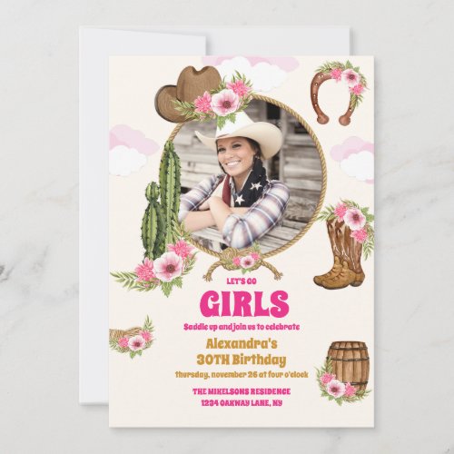 Photo Cowgirl Country Rustic Birthday Invitation