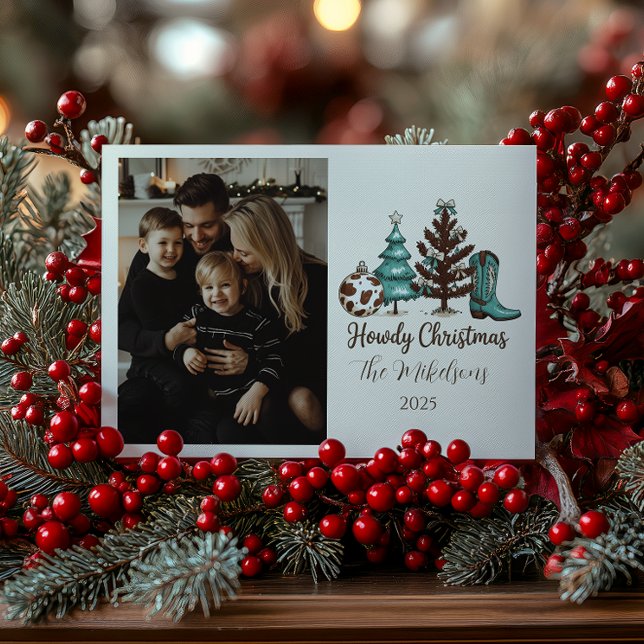 Photo Cowgirl Rustic Howdy Christmas Holiday Card (Creator Uploaded)