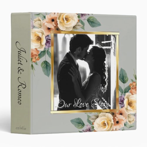 Photo &amp; Cream Floral Wedding Album - Sage 3 Ring Binder