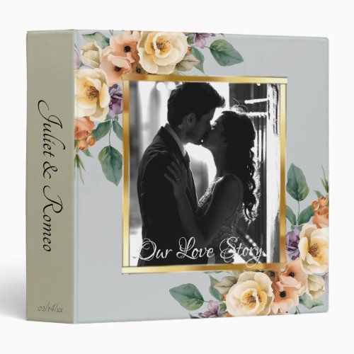 Photo &amp; Cream Floral Wedding Album - Silver 3 Ring Binder