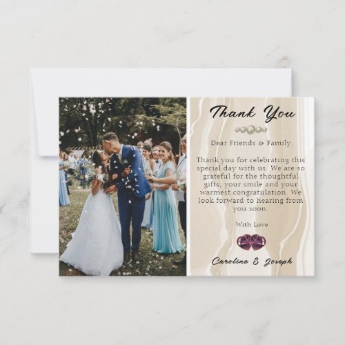 Photo  Cream Silk  Heart Wedding Thank You Note Card