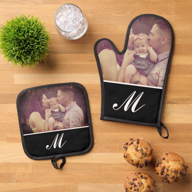 Photo Create Your Own Monogram Initial Custom  Oven Mitt & Pot Holder Set (Top Down)