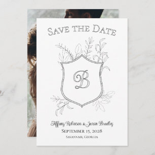 Photo Crest Monogram Classic Black and White Save The Date