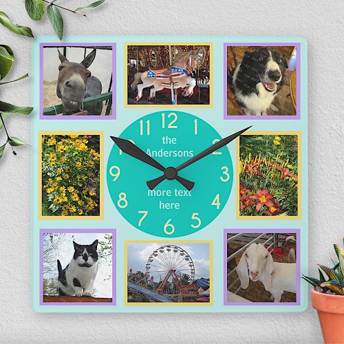 Photo Custom 8 Picture Personalized Color Block Square Wall Clock