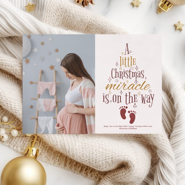 Pregnancy christmas card - Pink Dramatic personalized gifts for you Photo custom christmas pregnancy announcement