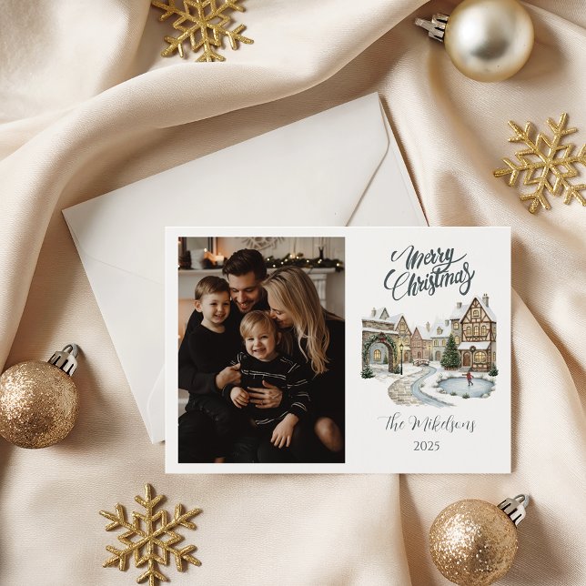Photo Custom Christmas Village Portrait Holiday Card (Creator Uploaded)