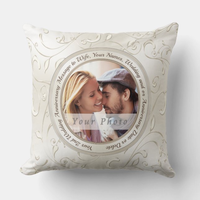 Photo Custom Cotton Anniversary Gifts for Wife Throw Pillow (Front)