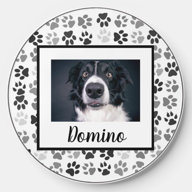 Photo Custom Dog Cat Pet Name Monogram Paws  Wireless Charger (Front)