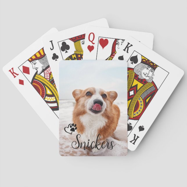 Photo Custom Dog Cat Pet Name Monogram  Poker Cards (Back)