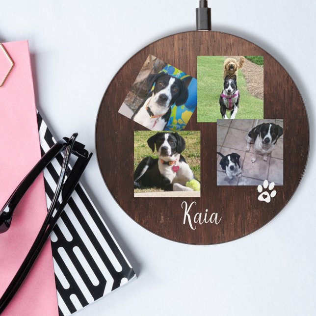 Photo Custom Dog Cat Pet Name Monogram  Wireless Charger (Creator Uploaded)