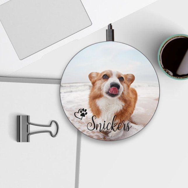 Photo Custom Dog Cat Pet Name Monogram Wireless Charger (Creator Uploaded)