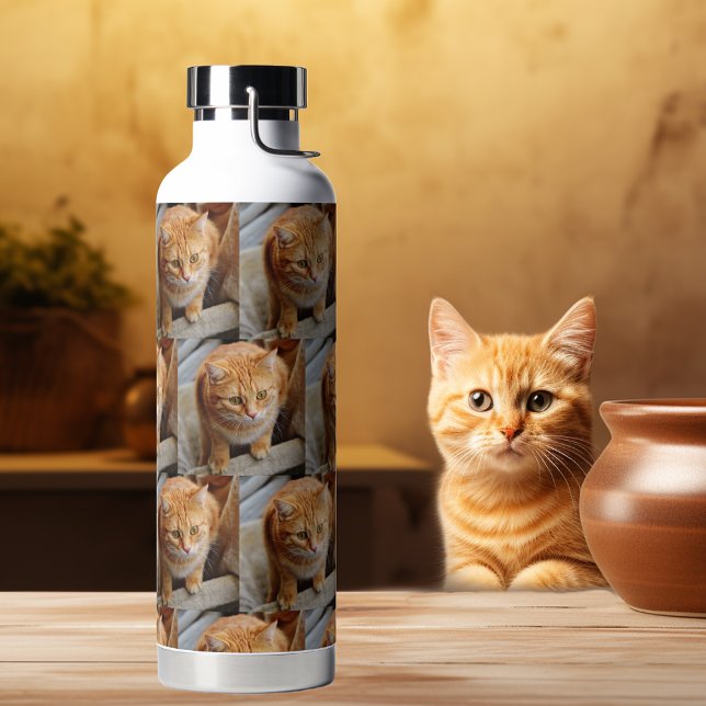Photo Custom Dog Cat Pet Template Repeating  Water Bottle (Creator Uploaded)