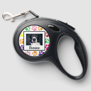 Photo Custom Dog Pet Name Monogram Paws Retractable Pet Leash