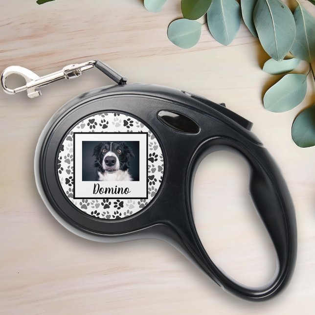 Photo Custom Dog Pet Name Monogram Paws  Retractable Pet Leash (Creator Uploaded)