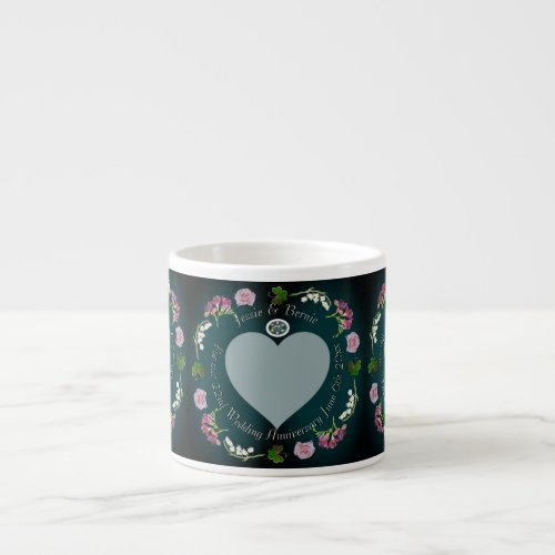 Photo Custom Floral Heart Wedding Anniversary    B Espresso Cup