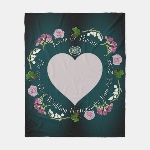 Photo Custom Floral Heart Wedding Anniversary    Fleece Blanket