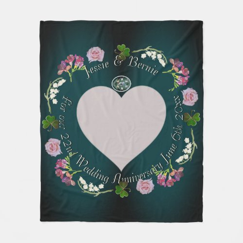 Photo Custom Floral Heart Wedding Anniversary  Fleece Blanket