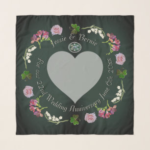Photo Custom Floral Heart Wedding Anniversary Grey Scarf