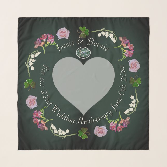 Photo Custom Floral Heart Wedding Anniversary Grey Scarf (Front)