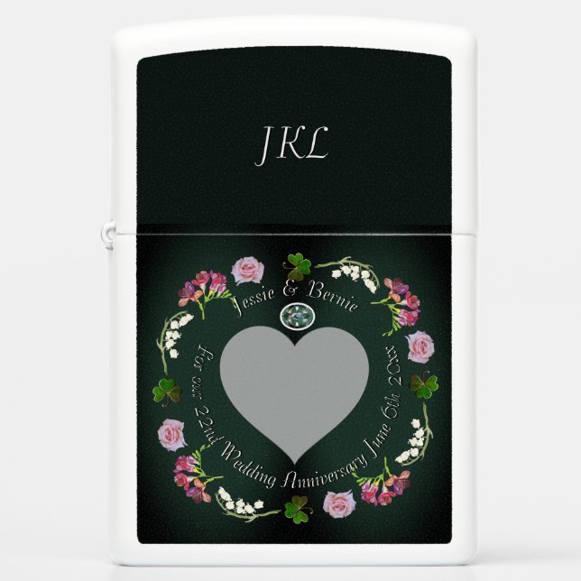 Photo Custom Floral Heart Wedding Anniversary   Zippo Lighter (Front)