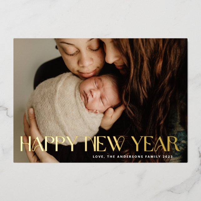 Photo Custom GOLD HAPPY NEW YEAR 2026 Foil Holiday Card (Front)