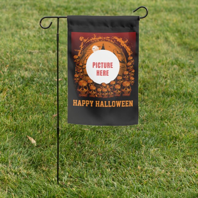 PHOTO CUSTOM HAPPY HALLOWEEN OCCASION GARDEN FLAG (In SItu)