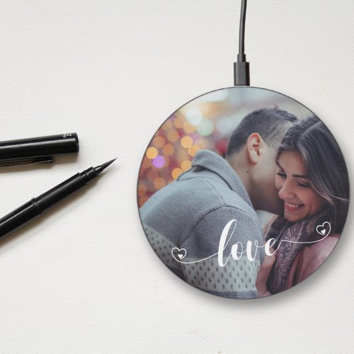 Photo Custom Love Script Couple Family  Wireless Charger