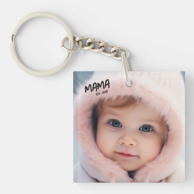 Photo Custom Mama Est Mother Keychain (Front)