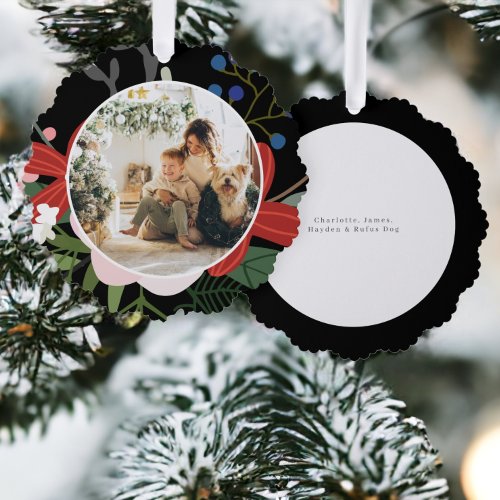 Photo Custom Personalized Christmas Winter Flower Ornament Card