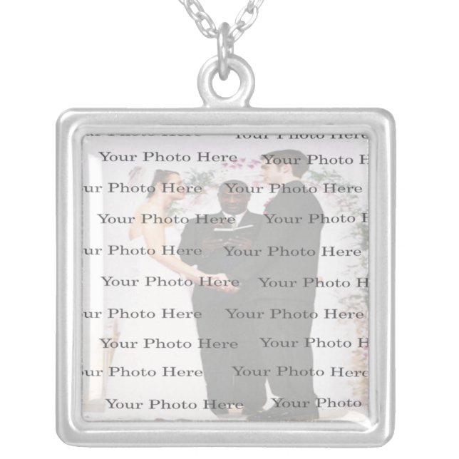 Photo Custom Square Silver Wedding Necklace (Front)